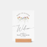 Colourful Wildflower Baby In Bloom Welcome Sign<br><div class="desc">This wildflower welcome baby in bloom baby shower sign holder is perfect for your simple, whimsical boho rainbow summer baby shower. The bright, enchanted pink, yellow, orange, and gold colour florals give this product the feel of a minimalist elegant vintage hippie spring garden. The modern design is artsy and delicate,...</div>