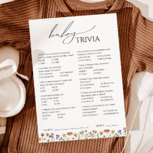 Colourful Wildflower Baby Shower Baby Trivia Card
