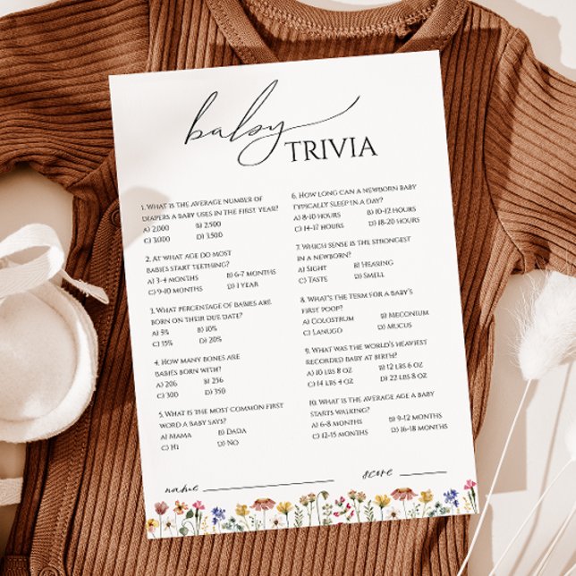 Colourful Wildflower Baby Shower Baby Trivia Card (Creator Uploaded)
