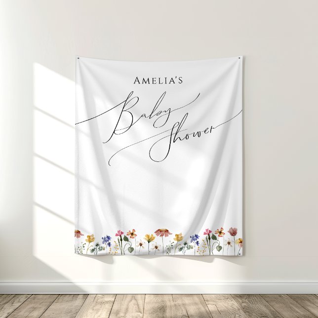 Colourful Wildflower Baby Shower Backdrop Tapestry (Creator Uploaded)