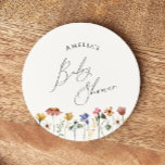 Colourful Wildflower Baby Shower Round Paper Coaster<br><div class="desc">This colourful wildflower baby shower round paper coaster is perfect for your simple, whimsical, boho rainbow summer baby shower. The bright, enchanted pink, yellow, orange, and gold colour florals give this product the feel of a minimalist, elegant, vintage hippie spring garden. The modern design is artsy and delicate, portraying a...</div>