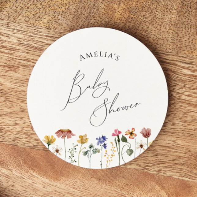 Colourful Wildflower Baby Shower Round Paper Coaster (Creator Uploaded)