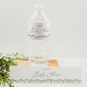 Colourful Wildflower Baby Shower Water Bottle Label