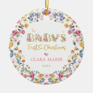 Colourful Wildflower Baby's First 1st Christmas Ceramic Ornament