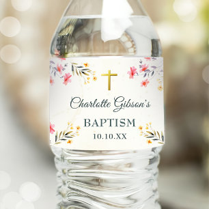 Colourful Wildflower Baptism Paper Plates Water Bottle Label
