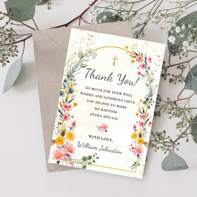 Colourful Wildflower Baptism Thank You Card (Creator Uploaded)