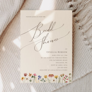 Colourful Wildflower Beige Bridal Shower Invitation