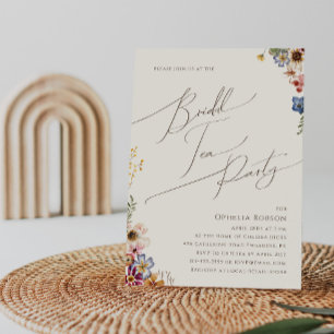 Colourful Wildflower Beige Garden Bridal Tea Party Invitation