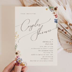 Colourful Wildflower   Beige Garden Couples Shower Invitation