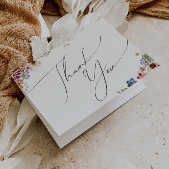Colourful Wildflower Beige Garden Folded Thank You Card (Creator Uploaded)