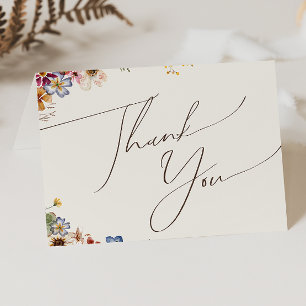 Colourful Wildflower   Beige Garden Folded Thank You Card
