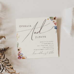 Colourful Wildflower   Beige Garden Square Wedding Invitation