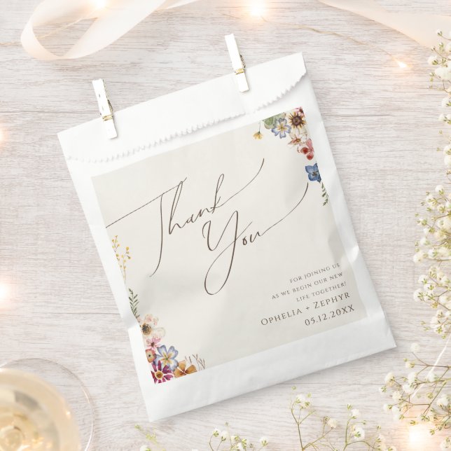 Colourful Wildflower | Beige Garden Thank You Favour Bag (Clipped)