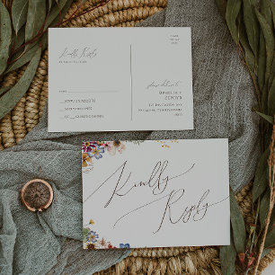 Colourful Wildflower Beige Garden Wedding RSVP Postcard