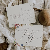 Colourful Wildflower Beige Garden Wedding Thank Yo