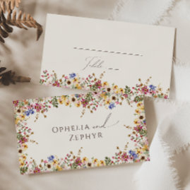 Colourful Wildflower   Beige Meadow Flat Wedding Place Card