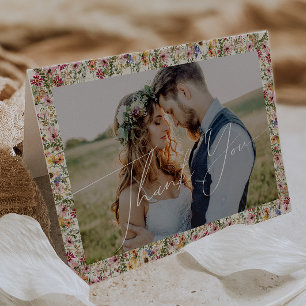 Colourful Wildflower   Beige Meadow Folded Photo Thank You Card