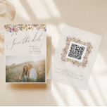 Colourful Wildflower | Beige Meadow Photo QR Code Save The Date<br><div class="desc">This colourful wildflower | beige meadow photo QR code save the date is perfect for your simple, whimsical boho rainbow summer wedding. The bright, enchanted pink, yellow, orange, and gold colour florals give this product the feel of a minimalist elegant vintage hippie spring garden. The modern design is artsy and...</div>