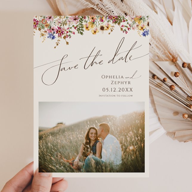 Colourful Wildflower | Beige Meadow Photo Save The Date (Creator Uploaded)