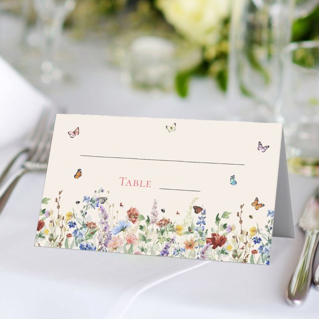 Colourful Wildflower Beige Meadow Place Card (Creator Uploaded)