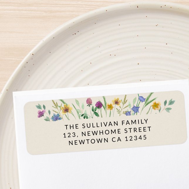 Colourful Wildflower Beige Return Address Label (Creator Uploaded)