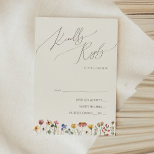 Colourful Wildflower Beige RSVP Card