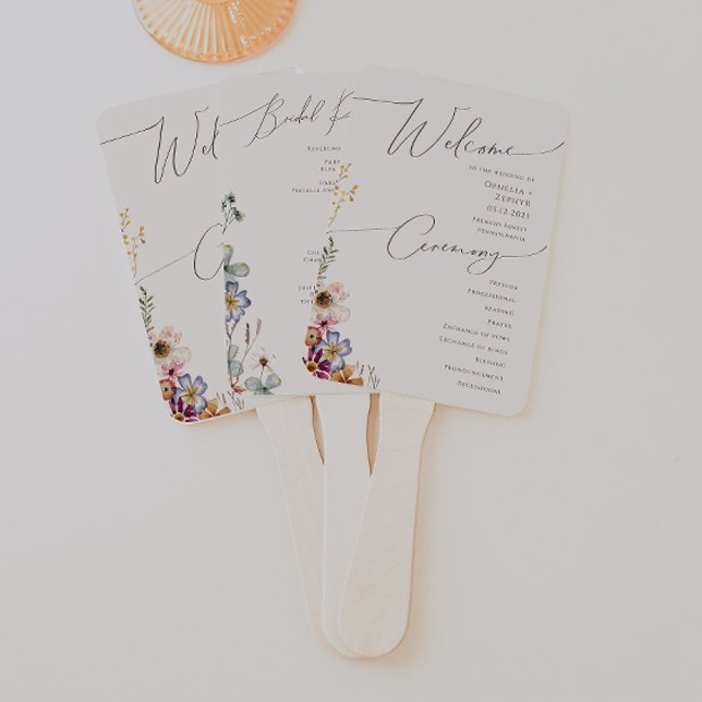 Colourful Wildflower | Beige Wedding Program Hand  Hand Fan (Creator Uploaded)
