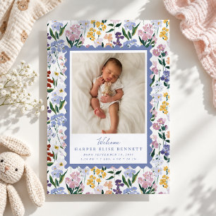 Colourful Wildflower Birth Announcement Photo Card