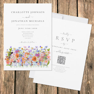 Colourful Wildflower Boho QR Code Wedding Invitation