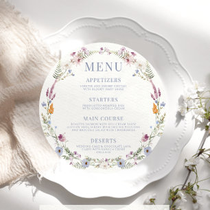 Colourful wildflower boho round Menu Card For Plat