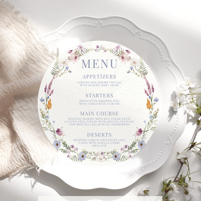Colourful wildflower boho round Menu Card For Plat (Creator Uploaded)