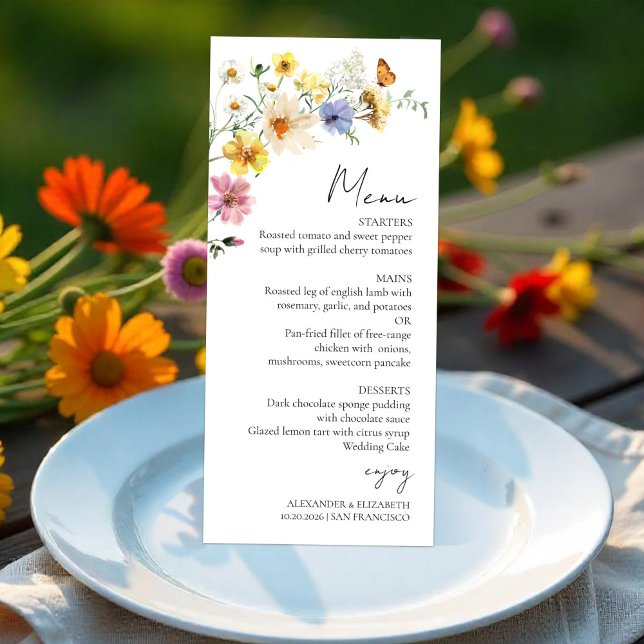 Colourful Wildflower | Boho Wedding Menu Card (Creator Uploaded)