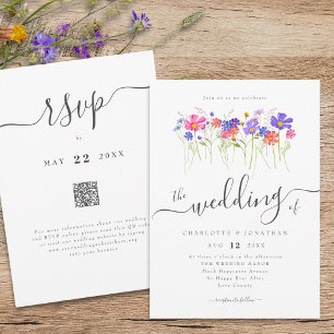 Colourful Wildflower Boho Wedding QR code Invitation