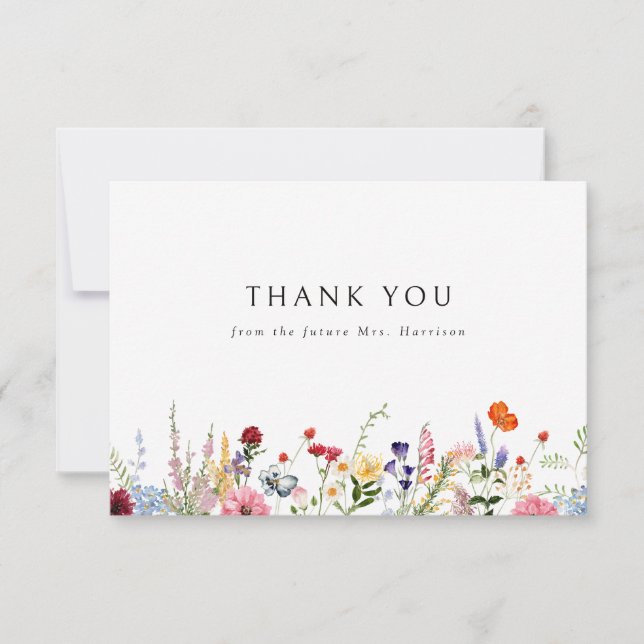 Colourful Wildflower Border Thank You Card (Front)