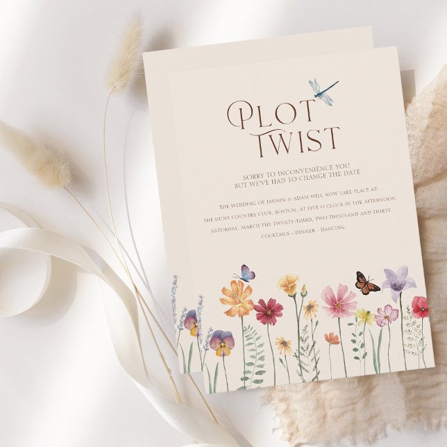 Colourful Wildflower Botanical Plot Twist Wedding Save The Date (Simple Colorful Wildflower Floral Wedding Plot Twist)
