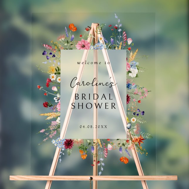 Colourful Wildflower Bridal Shower Acrylic Sign (Neutral)
