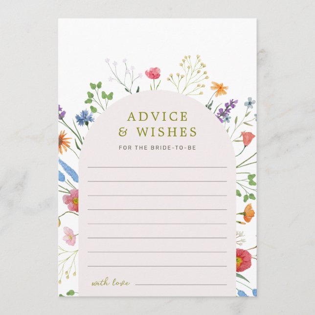 Colourful Wildflower Bridal Shower Advice Wishes (Front)