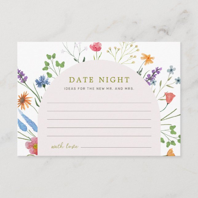 Colourful Wildflower Bridal Shower Date Night Idea Enclosure Card (Front)