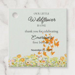 Colourful Wildflower Butterfly 1st Birthday Favour Tags