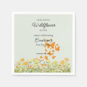Colourful Wildflower Butterfly 1st Birthday Napkin