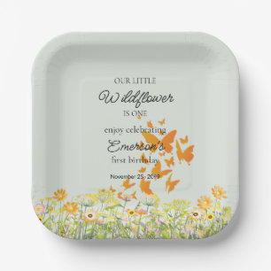 Colourful Wildflower Butterfly 1st Birthday Paper Plate