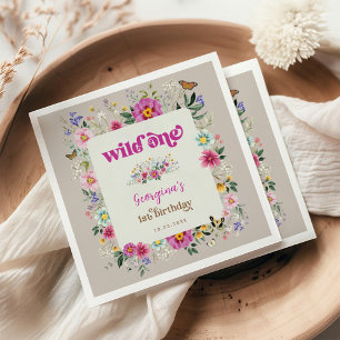 Colourful Wildflower Butterfly Wild One Birthday Napkin