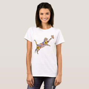 Colourful Wildflower Cat With Butterfly  T-Shirt