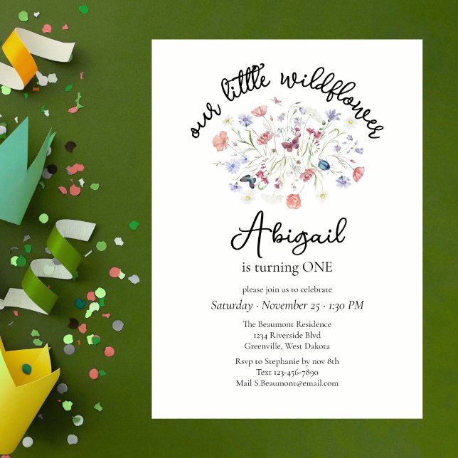 Colourful Wildflower Centerpiece 1st Birthday Part Invitation (Creator Uploaded)