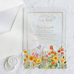 Colourful Wildflower Country Garden Wedding Acrylic Invitations