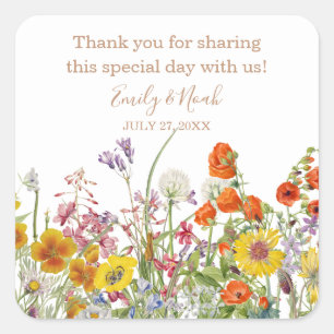Colourful Wildflower Country Wedding Thank You Square Sticker