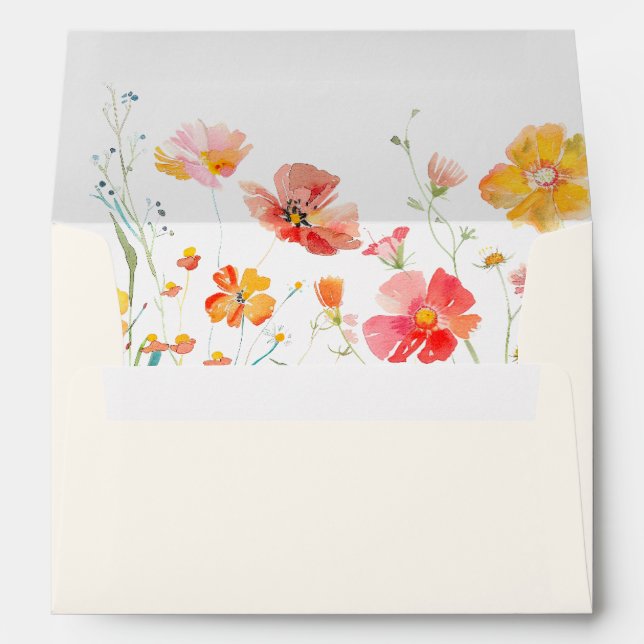 Colourful Wildflower Cream Wedding Envelope (Back (Bottom))