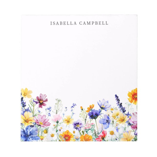 Colourful Wildflower Custom Name Notepad (Front)