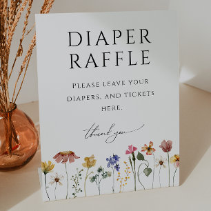 Colourful Wildflower Diaper Raffle Baby Shower Pedestal Sign