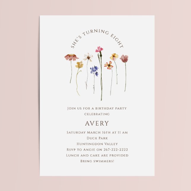 Colourful Wildflower Eighth Birthday Party Invitation (Creator Uploaded)